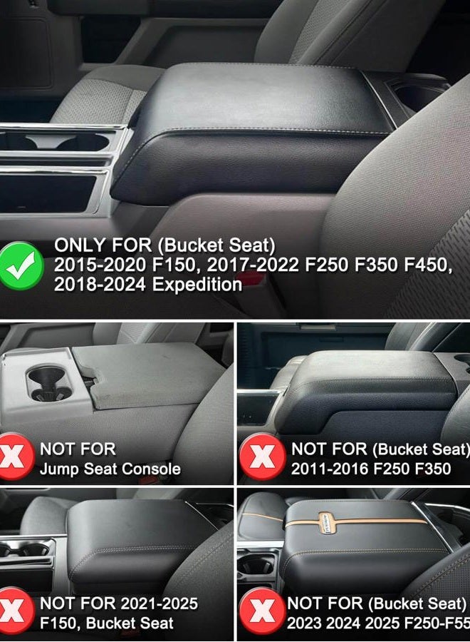 KBH Center Console Armrest Cover for 2015-2020 Ford F150, 2017-2022 F250 F350 F450 F550, 2018-2024 Expedition, Bucket Seat, PU Leather Cushion Thick Pad, Anti-Scratch, Black (Not for Other Years) - Image 2