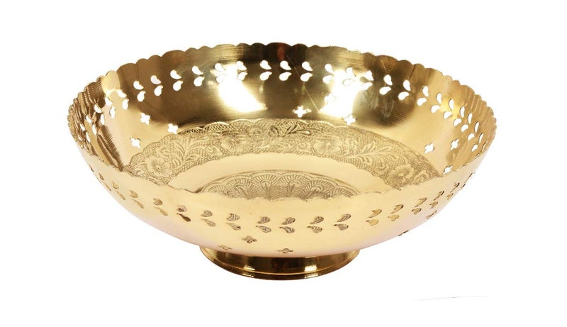 Skywalk Hand Crafted Metal Brass Fruit Bowl with Decorative Carving Work, Perfect for Home Decoration and Gifting, Size :8 Inch - Image 5