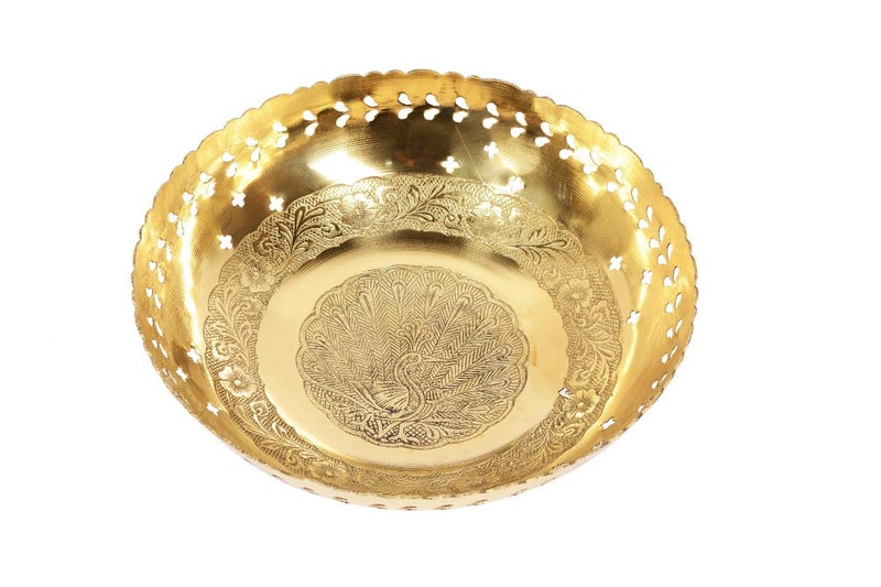 Skywalk Hand Crafted Metal Brass Fruit Bowl with Decorative Carving Work, Perfect for Home Decoration and Gifting, Size :8 Inch - Image 2