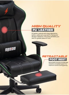 Wrath Pro Ergonomic Gaming Chair, Computer Chair with Adjustable Seat, PU Leather, 3D Armrest, Memory Foam Head & Lumbar Support Pillow Home & Office Chair with Footrest & Recline Black / Green - pzsku/Z26E081B74CA6043096A3Z/45/_/1727861534/f138c7a2-507f-4c55-81ee-92a8d76a75d8