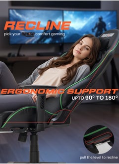 Wrath Pro Ergonomic Gaming Chair, Computer Chair with Adjustable Seat, PU Leather, 3D Armrest, Memory Foam Head & Lumbar Support Pillow Home & Office Chair with Footrest & Recline Black / Green - pzsku/Z26E081B74CA6043096A3Z/45/_/1727861535/f085eb87-adcc-476b-b895-201bef1cb195