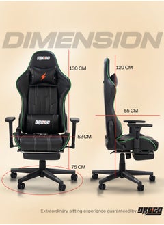 Wrath Pro Ergonomic Gaming Chair, Computer Chair with Adjustable Seat, PU Leather, 3D Armrest, Memory Foam Head & Lumbar Support Pillow Home & Office Chair with Footrest & Recline Black / Green - pzsku/Z26E081B74CA6043096A3Z/45/_/1727861544/6be10af4-6823-4501-8035-9954f18664b7