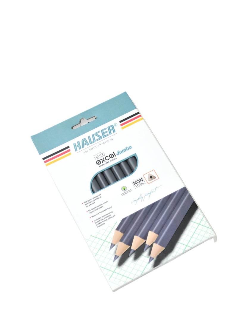 HAUSER - HAUSER EXCEL JUMBO EXTRA DARK PENCIL , DARK AND STRONG LEAD SUPERIOR TRATED SOFT WOOD STRONG AND ACCURATE BONDING , HIGH QUALITY COMPRESSED 2B LEADS FOR DARK LINES AT LOW PRESSER GERMAN STANDARD, GRIP SOLID - Image 1