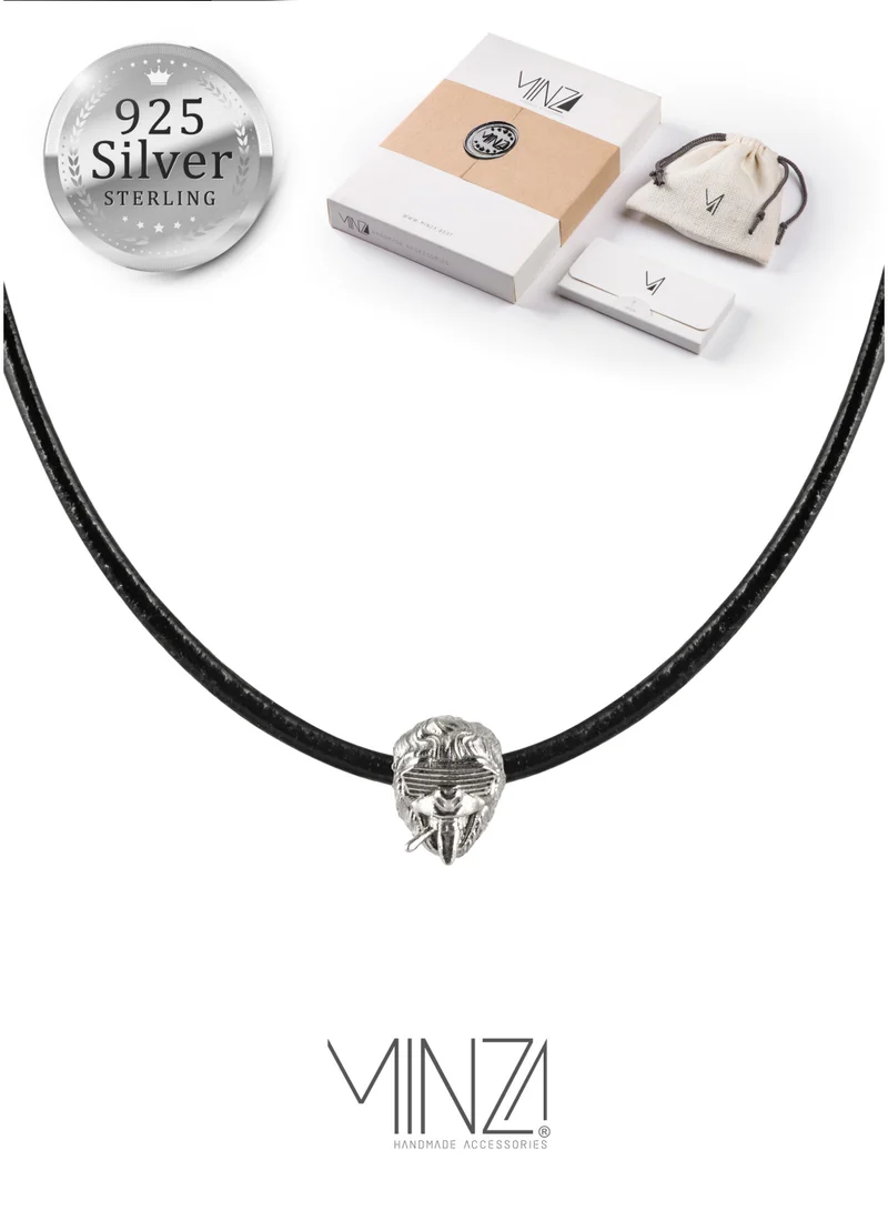 Minza Minza Loom Pure 925 Sterling Silver, Leather Necklace for Men, Handmade Necklace, 6.00 grams of Silver, Jewelry for Casual & Special Occasion.