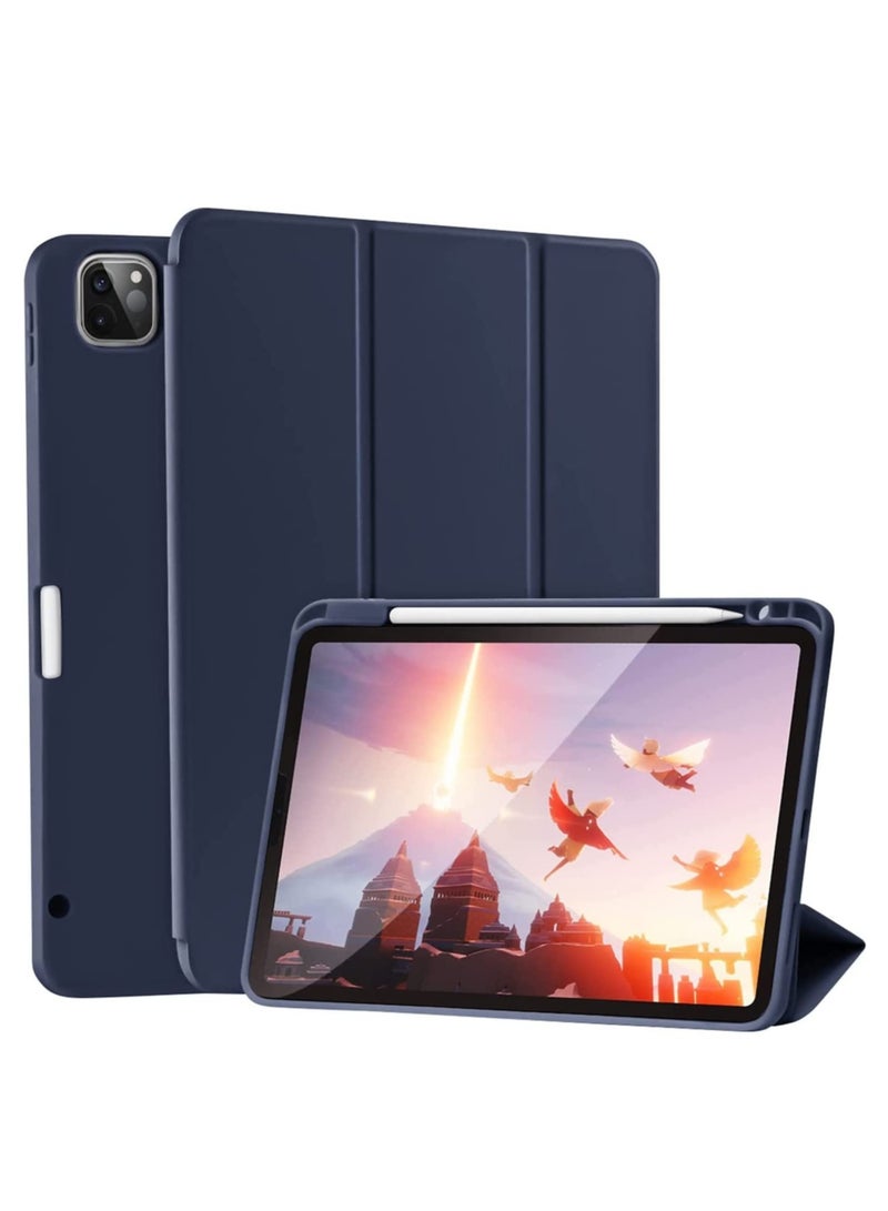 ELTRAZONE iPad Pro 11 Inch 2021(3rd Gen)/2020(2nd Gen) with Pencil Holder [Support iPad 2nd Pencil Charging/Pair] Slim Trifold Stand, Smart Protective Case Cover (Navy Blue) - Image 1