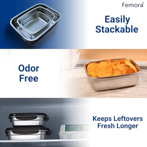 Femora High Stainless Steel Rectangular Container, Leakproof airtight Lid, 350 ML, Pack of 2, Silver - Image 4