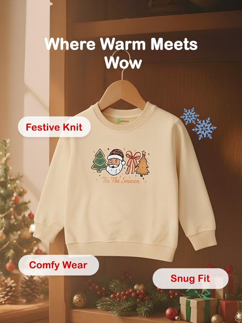 Kidbea® Unisex Kids Cotton Christmas Sweatshirt | Soft Warm Winter Wear with Cute Santa & Tree Print | Comfortable & Stylish Sweater (Beige, 2-3 Years) - Image 5
