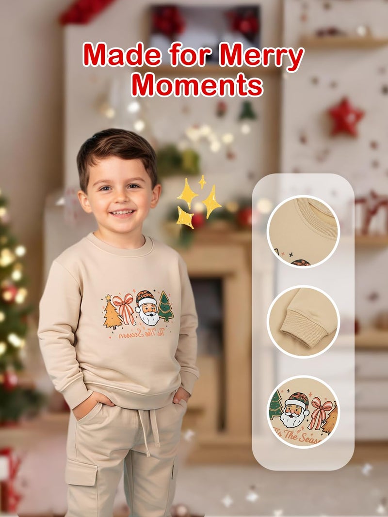 Kidbea® Unisex Kids Cotton Christmas Sweatshirt | Soft Warm Winter Wear with Cute Santa & Tree Print | Comfortable & Stylish Sweater (Beige, 2-3 Years) - Image 4