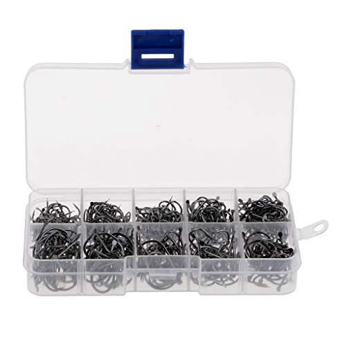 Ashu Supply 500pcs High Carbon Steel Fishing Hooks Fly Jig Barbed Hook with Hole and 10 Sizes from 3 to 12# - Image 1