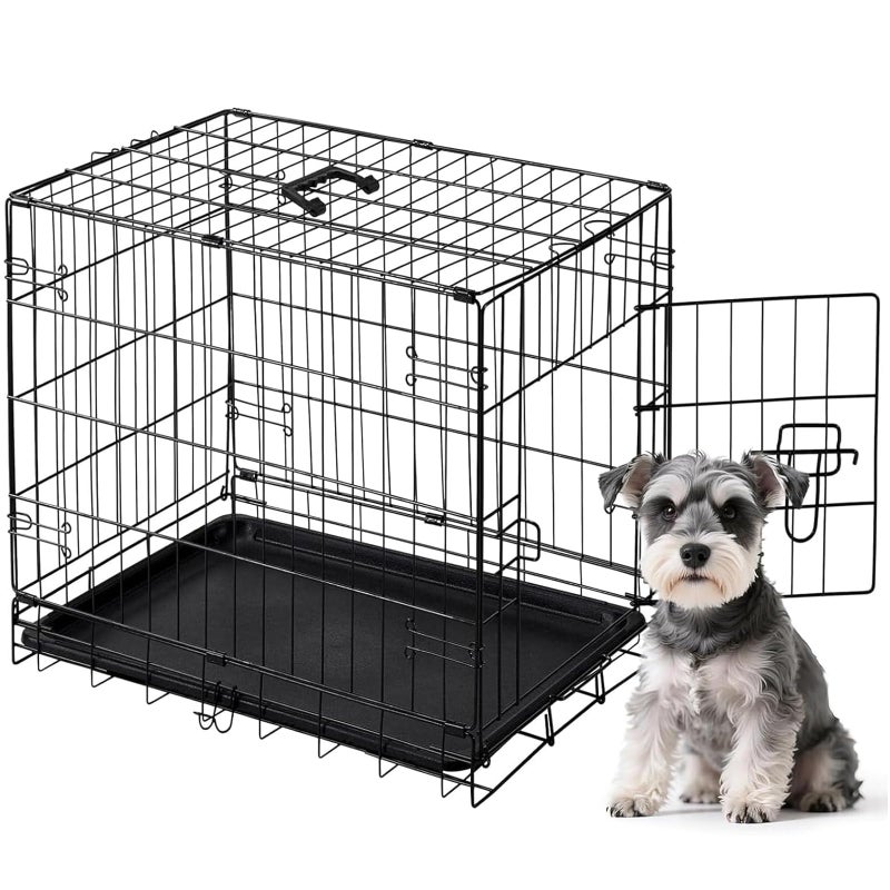 DUMOS Dog Crate, 24 Inch Small Single Door Dog Cage with Plastic Leak-Proof Pan Tray, Folding Metal Wire Pet Kennel for Indoor, Outdoor, Travel - Image 1