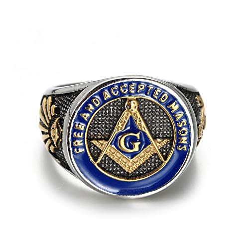 INRENG Men's Stainless Steel Vintage Freemason Masonic Biker Rings Blue Free and Accepted Masons Ring Band Gold Size 12 - Image 4