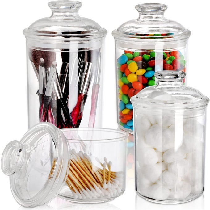 4 PACK CLEAR PLASTIC JARS PLASTIC STORAGE JAR WITH LID CANDY COOKIE CONTAINER FOR VANITY33 OZ23 OZ13 OZ