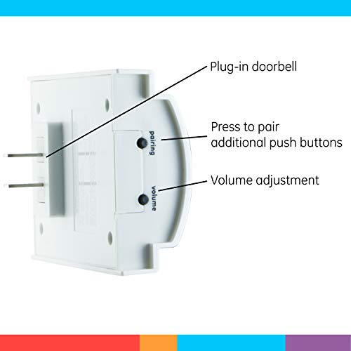 GENERAL ELECTRIC GE Wireless Doorbell Kit,Plug-In Receiver,1 Push Buttons Door Bell,8 Melodies Doorbell Chime,4 Volume Levels,Classroom Doorbell,150 Ft Range,White,19299 - Image 3