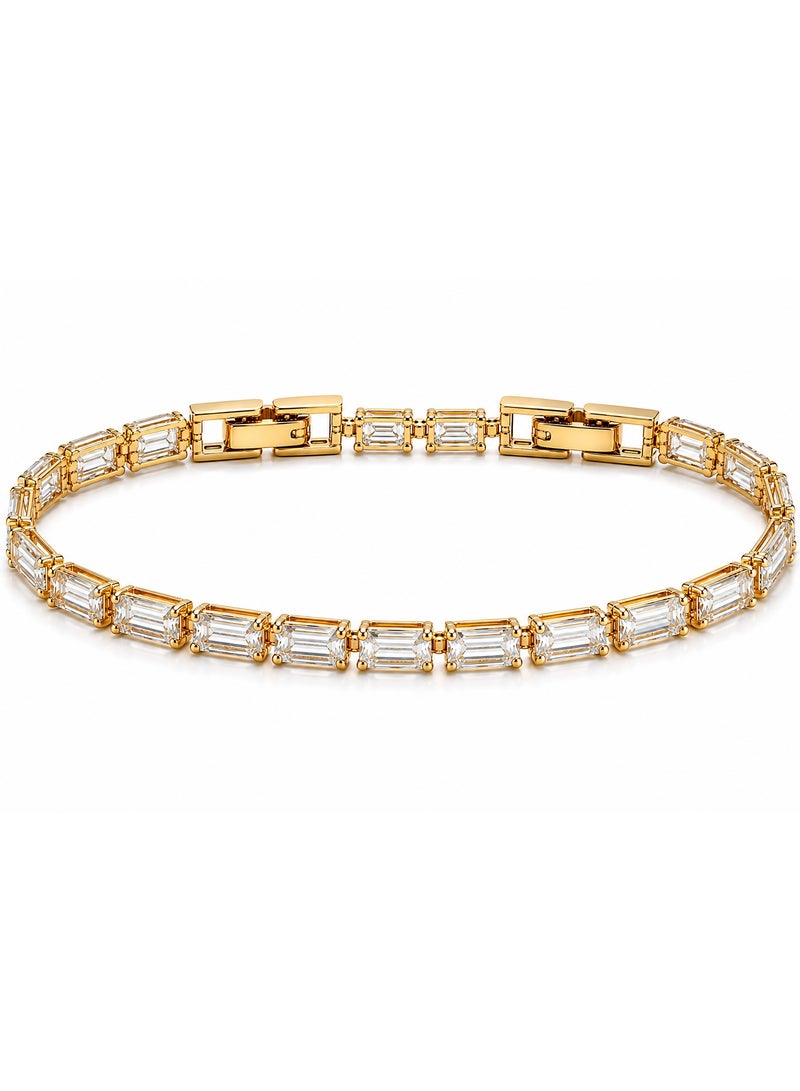 3Diamonds Gold Plated Emerald-Cut Zircon Tennis Bracelet for Women - Image 1