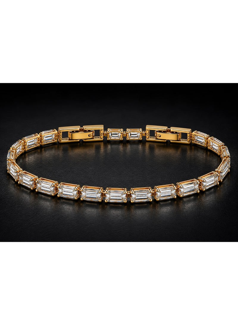 3Diamonds Gold Plated Emerald-Cut Zircon Tennis Bracelet for Women - Image 2
