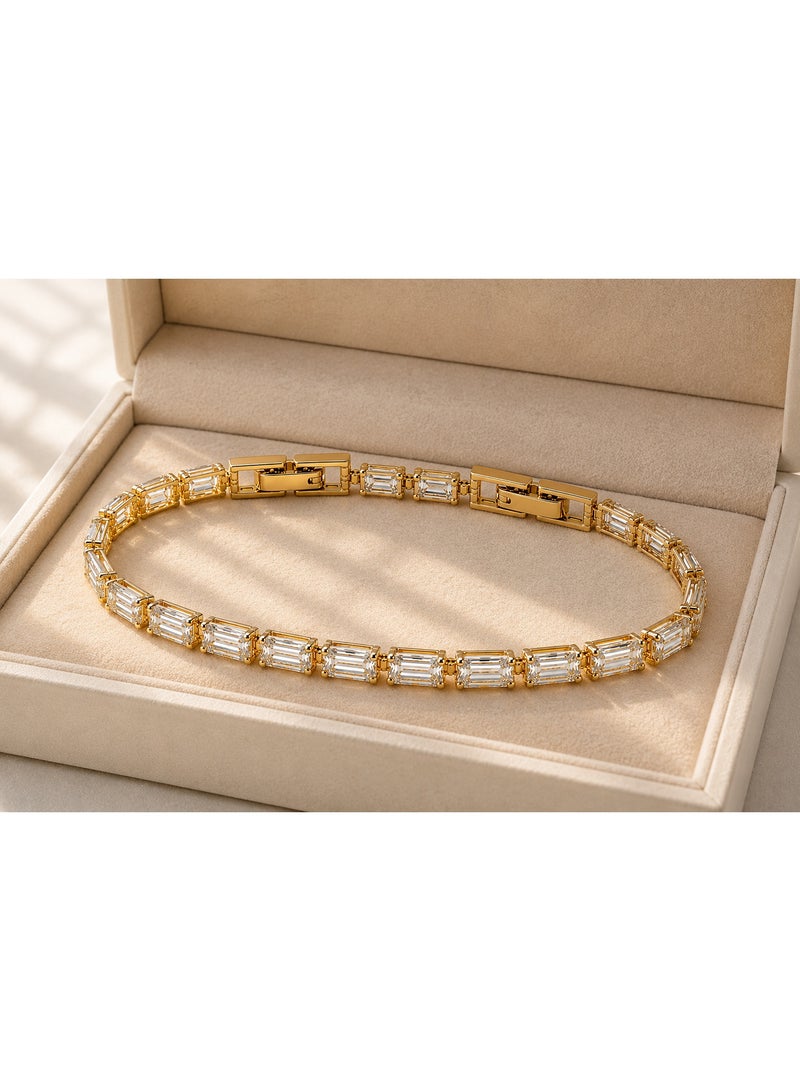 3Diamonds Gold Plated Emerald-Cut Zircon Tennis Bracelet for Women - Image 3