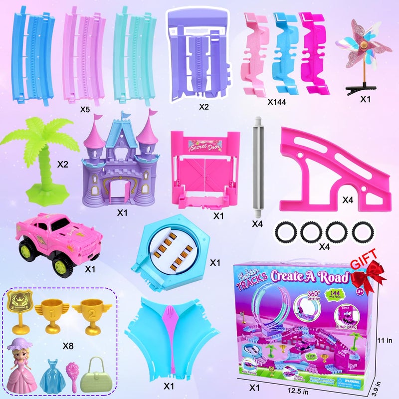 Yomwet 178 PCS Track Toy, Pink Racing Tracks Toys for 3 4 5 6 Year Old Girls, Flexible Tracks Car Magic Bendable Race Track Princess Toys with Light & Music for Toddlers, Kids and Girl Xmas Birthdays Gifts - Image 5