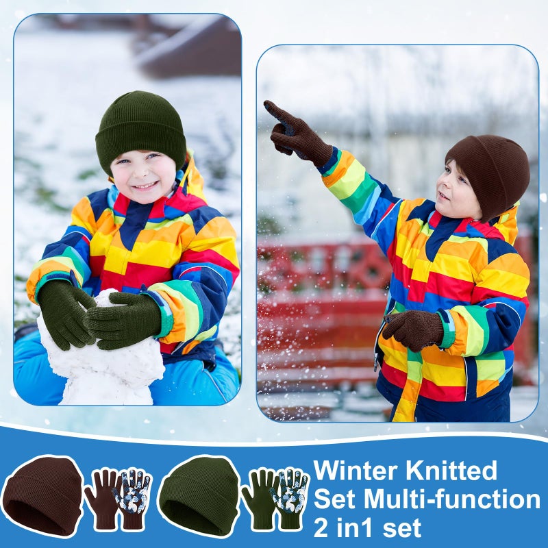 Evervibe 8 Pack Kids Beanie Hats and Gloves Set Knitted Beanies Hat Warm Stretch Gripper Gloves Winter Hats for Boys Girls(Warm,3-6 Years) - Image 5