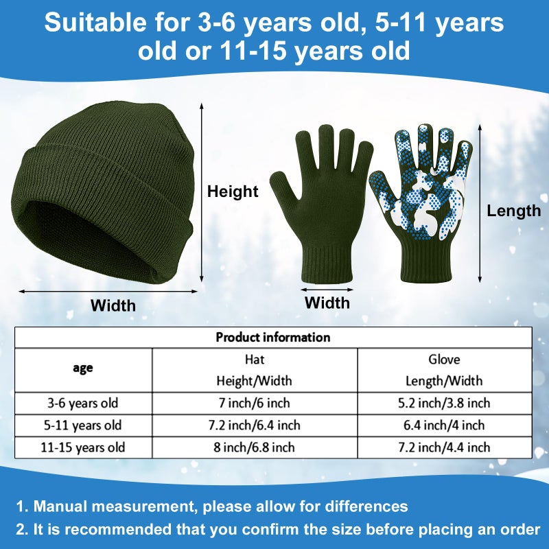 Evervibe 8 Pack Kids Beanie Hats and Gloves Set Knitted Beanies Hat Warm Stretch Gripper Gloves Winter Hats for Boys Girls(Warm,3-6 Years) - Image 2