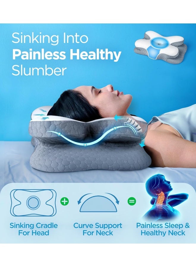 Osteo Enjoy Pain Relief Sleeping Cervical Neck Pillow Ergonomic Contour Zoned Fits Side Sleeper NonTemperature Affected Memory Foam Pillows Qmax Cooling Pillow Support Back Stomach Sleepers - Image 2