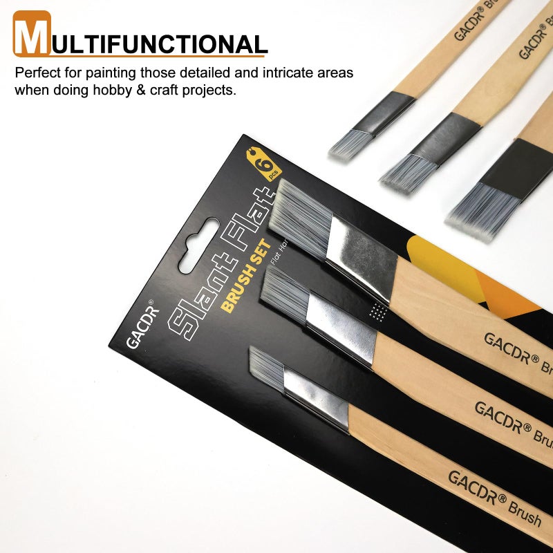 GACDR Slant Lining Fitch Paint Brushes,Pack Of 6 Cutting In Paint Brush Angled for Fast Accurate Detail & Control Hobby & Craft 2 Each of 0.5", 0.75", and 1" - Image 4