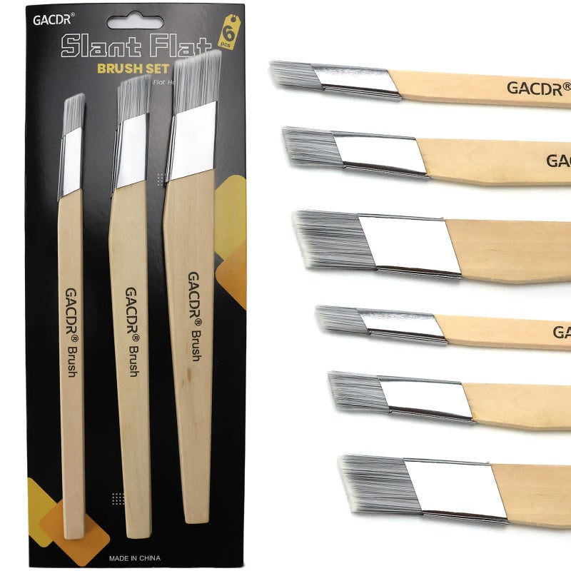 GACDR Slant Lining Fitch Paint Brushes,Pack Of 6 Cutting In Paint Brush Angled for Fast Accurate Detail & Control Hobby & Craft 2 Each of 0.5", 0.75", and 1" - Image 1