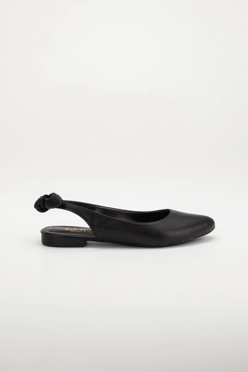 Dilimler Ayakkabı Open Heel Bowknot Skin Black Women Ballerinas