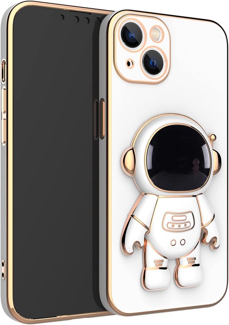 woobles 6D Plating Astronaut Hidden Stand Case Cover for iPhone, Astronaut Hidden Stand Case Cover for iPhone, Galvanized Astronaut Cover with Stand Lens Protector (White,11) White 11 - Image 2