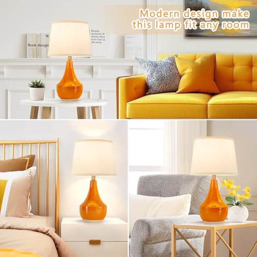 GyroVu 18" Table Lamp Set of 2, Ceramic Lamp Classic Beside Lamps Nightstand Lamp Modern Table Lamp for Living Room, Bedroom & Office Rocker Switch Orange-LED Bulbs Included - Image 3