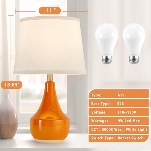 GyroVu 18" Table Lamp Set of 2, Ceramic Lamp Classic Beside Lamps Nightstand Lamp Modern Table Lamp for Living Room, Bedroom & Office Rocker Switch Orange-LED Bulbs Included - Image 2