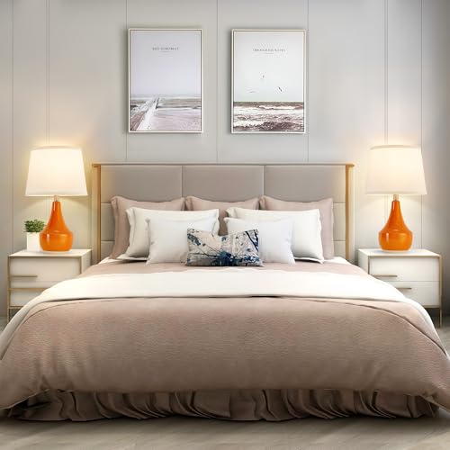 GyroVu 18" Table Lamp Set of 2, Ceramic Lamp Classic Beside Lamps Nightstand Lamp Modern Table Lamp for Living Room, Bedroom & Office Rocker Switch Orange-LED Bulbs Included - Image 5