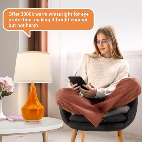 GyroVu 18" Table Lamp Set of 2, Ceramic Lamp Classic Beside Lamps Nightstand Lamp Modern Table Lamp for Living Room, Bedroom & Office Rocker Switch Orange-LED Bulbs Included - Image 4