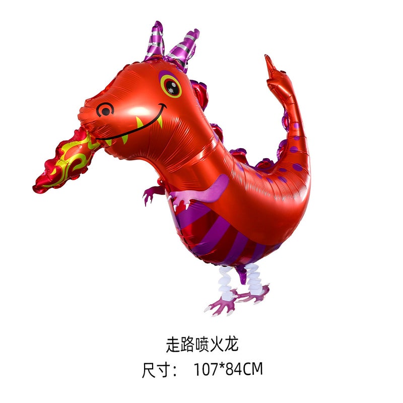 Walking animal balloon aluminum film balloon cartoon unicorn walking pig night market stall toy balloon wholesale Walking fire breathing dragon (pump inflation does not walk)