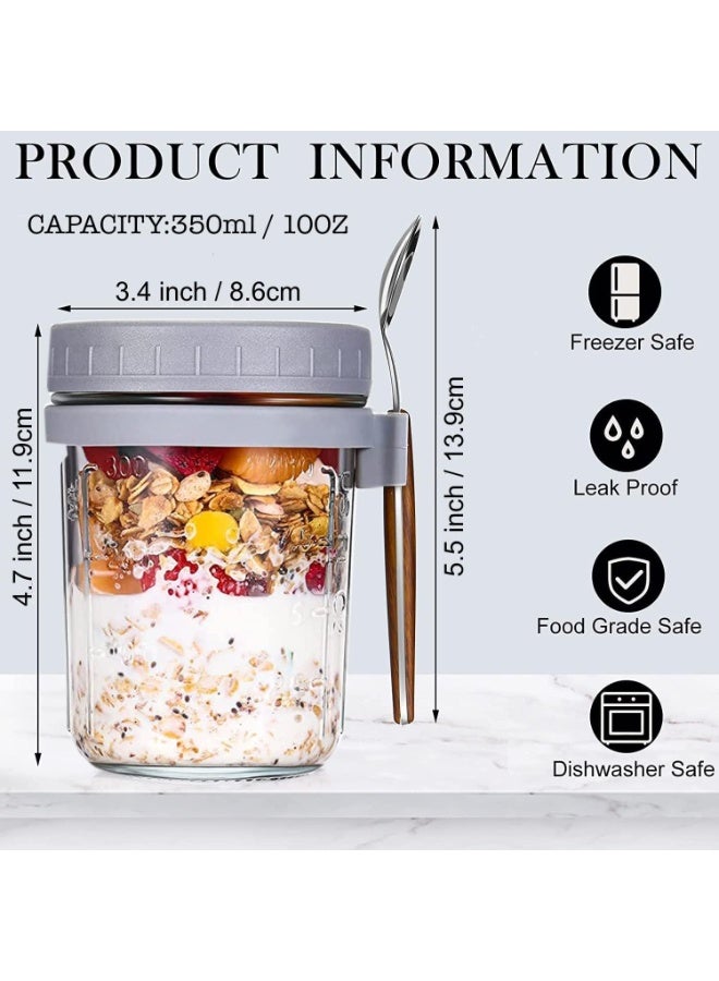 يوڠام 4 علب زجاجية مع غطاء وملعقة لحفظ الشوفان الليلي علب بسعة 350 مل 10 أونصات لتخزين الحبوب الحليب الخضروات والسلطات مع علامات قياس - Image 2