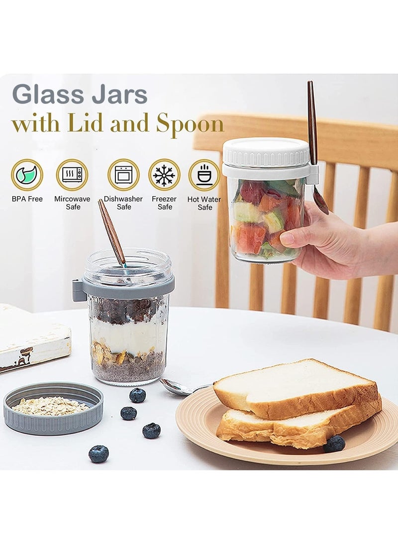 يوڠام 4 علب زجاجية مع غطاء وملعقة لحفظ الشوفان الليلي علب بسعة 350 مل 10 أونصات لتخزين الحبوب الحليب الخضروات والسلطات مع علامات قياس - Image 4