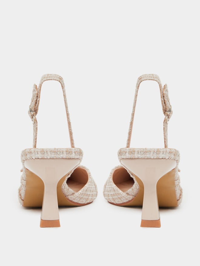 Styli Tweed Slingback Kitten Heels Pumps - Image 4