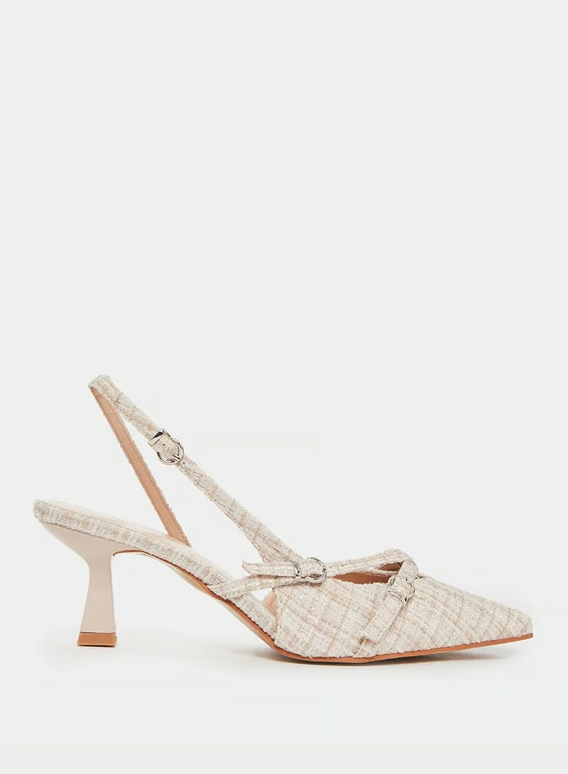 Styli Tweed Slingback Kitten Heels Pumps