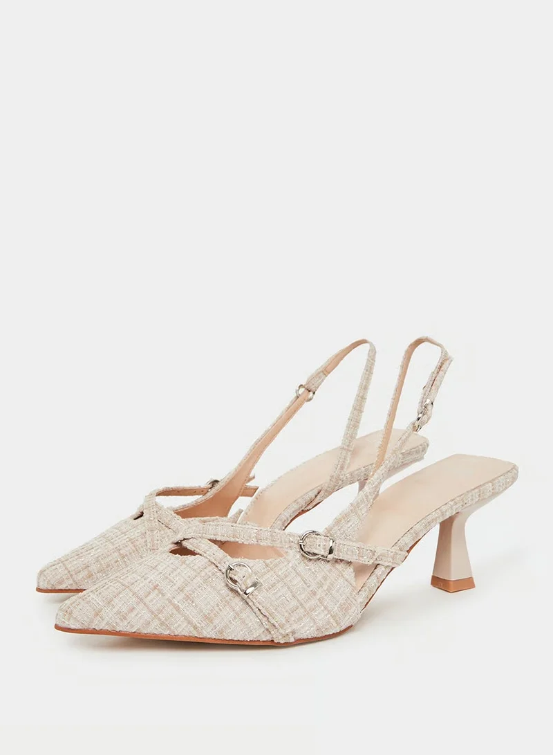 Styli Tweed Slingback Kitten Heels Pumps