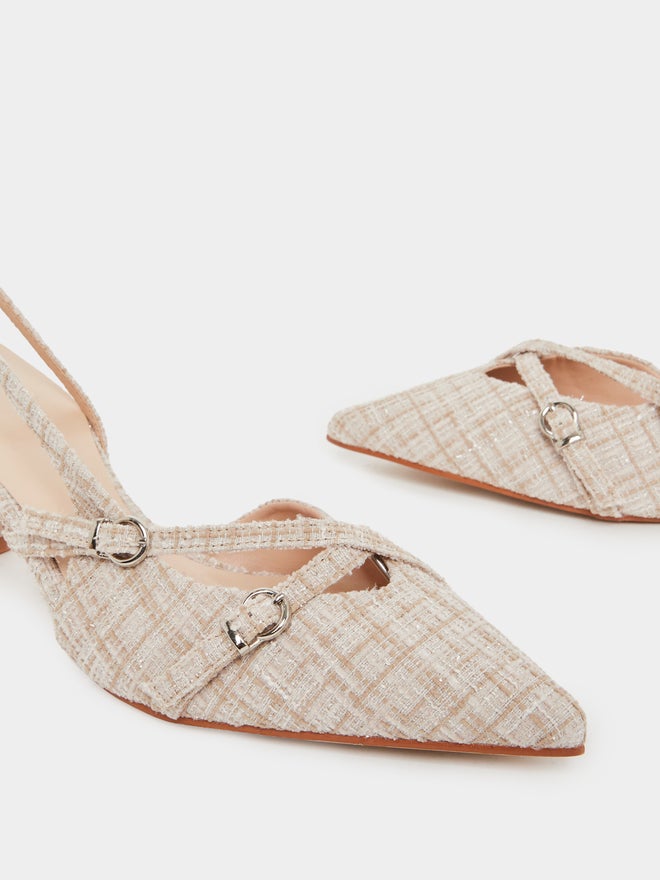 Styli Tweed Slingback Kitten Heels Pumps - Image 3