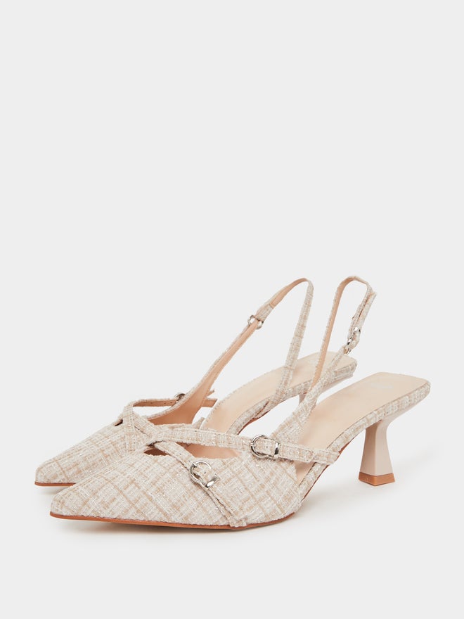 Styli Tweed Slingback Kitten Heels Pumps - Image 2