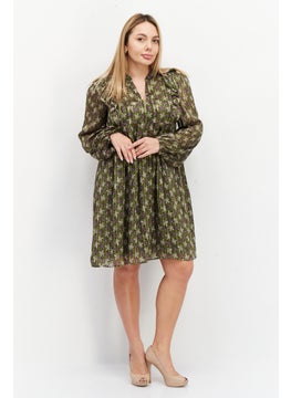promod Women Printed Midi Party Dress, Olive  - Image 4
