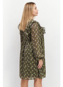 promod Women Printed Midi Party Dress, Olive  - Image 3