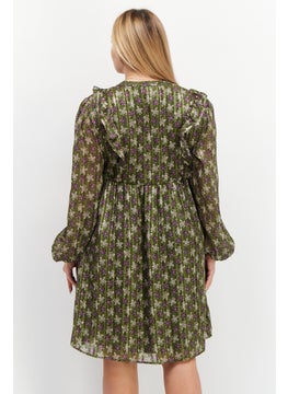 promod Women Printed Midi Party Dress, Olive  - Image 2