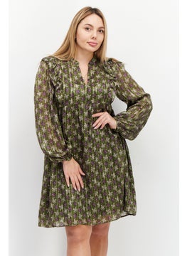 promod Women Printed Midi Party Dress, Olive  - Image 1