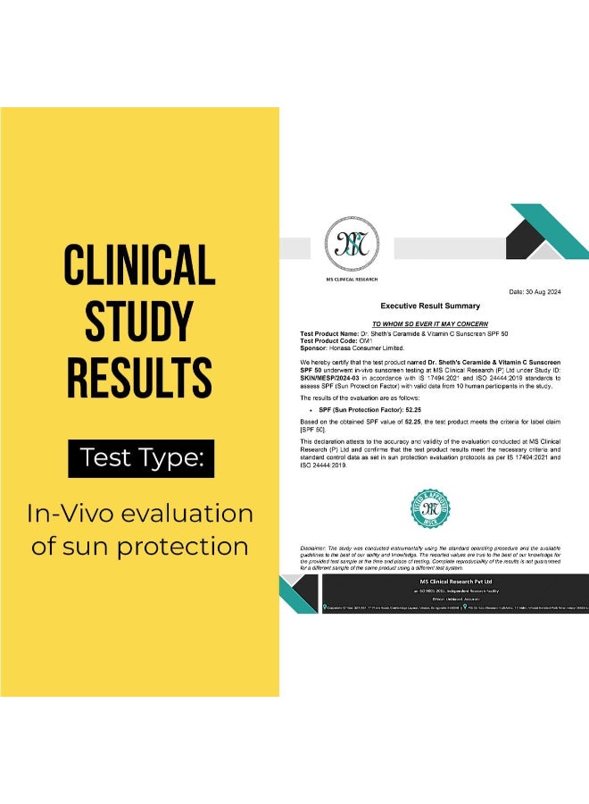 Dr. Sheth's Ceramide And Vitamin C Sunscreen SPF 50+ PA+++|One-step Routine For Healthy And Bright Skin|Non-Sticky|No White Cast INon-Greasy, Quick-Absorbing|For Women And Men|UVA UVB Sun Protection|30g - Image 2