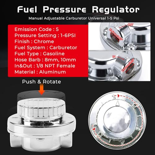 YESHMA 1-5 PSI Universal Fuel Pressure Regulator Adjustable Manual for Carburetor Carb Zinc Alloy with 5/16 3/8 Fittings - Image 3