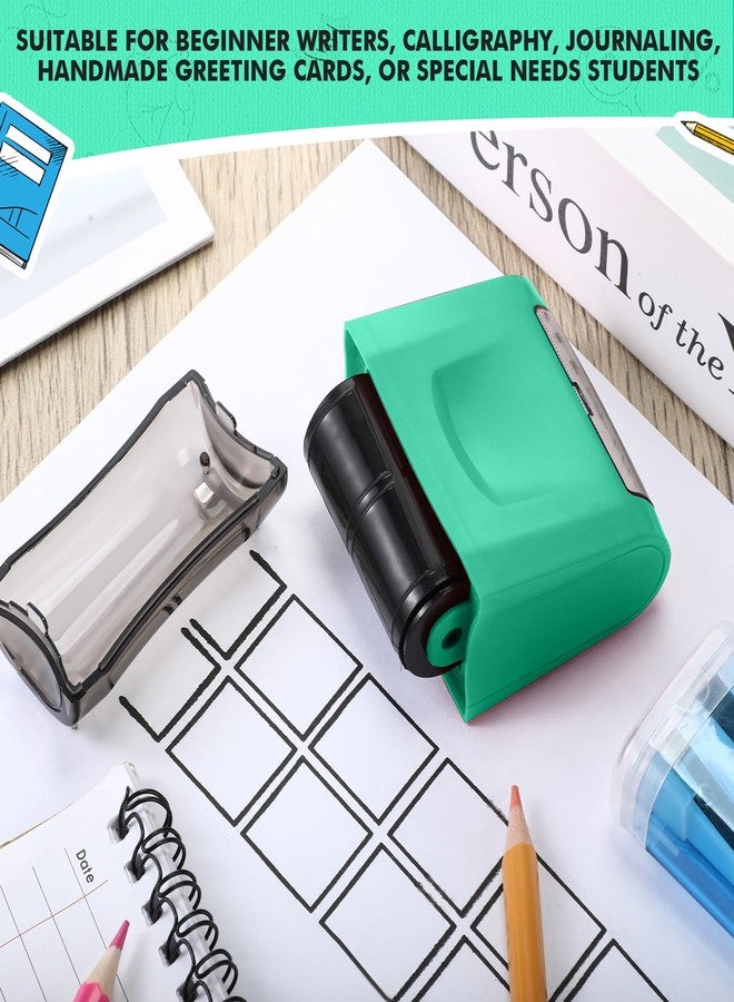 Nezyo Rolling Stamp 2 Squares Self Inking Black Ink Handwriting Practice Stamp for Teachers Parents Educational Use Kindergarten Primary School(Green) - Image 4