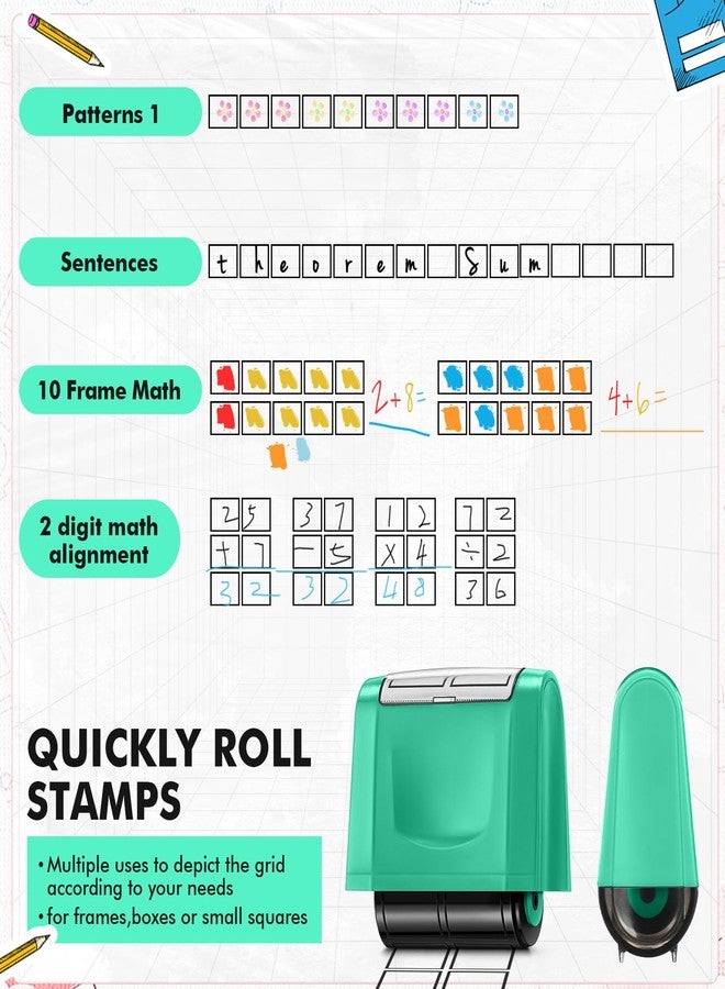 Nezyo Rolling Stamp 2 Squares Self Inking Black Ink Handwriting Practice Stamp for Teachers Parents Educational Use Kindergarten Primary School(Green) - Image 5