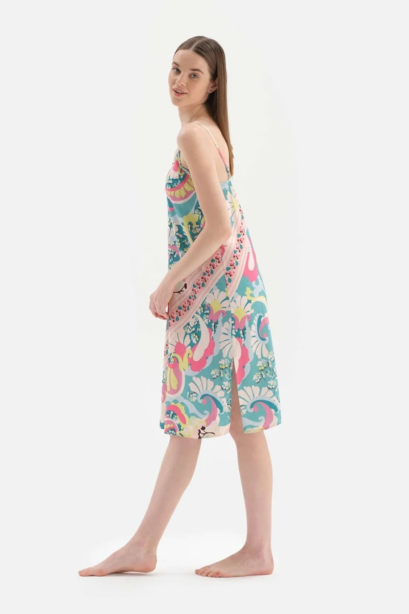داجي Multicolor Hanging Border Detailed Woven Nightgown