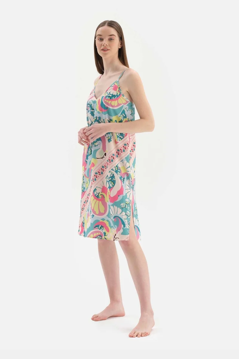 داجي Multicolor Hanging Border Detailed Woven Nightgown